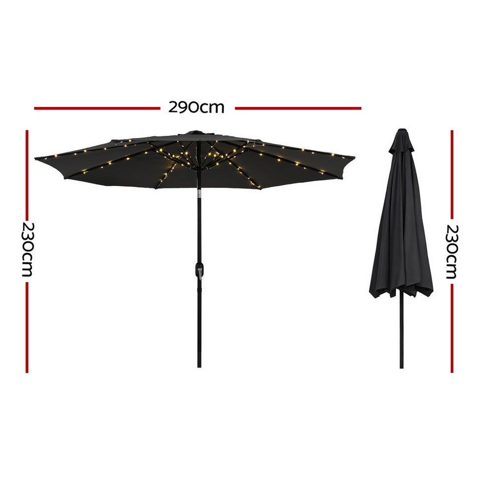 Instahut Outdoor Umbrella 2.9m Market Umbrella with String Light Tilt Black - Image 3