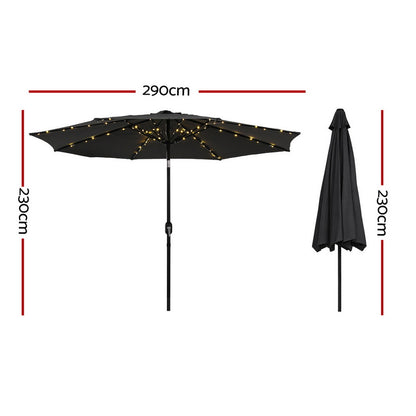 Instahut Outdoor Umbrella 2.9m Market Umbrella with String Light Tilt Black - Image 3