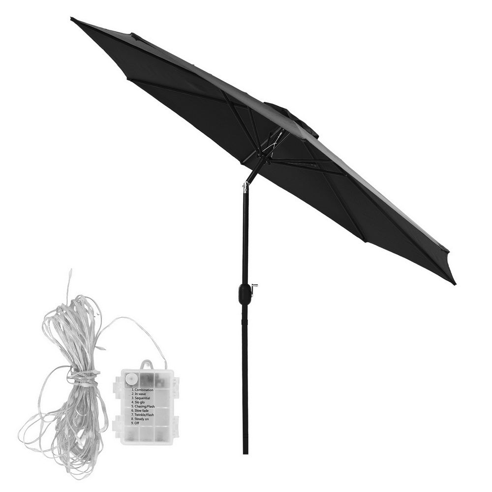 Instahut Outdoor Umbrella 2.9m Market Umbrella with String Light Tilt Black - Image 4