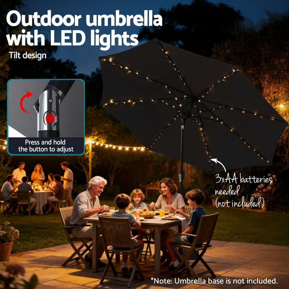 Instahut Outdoor Umbrella 2.9m Market Umbrella with String Light Tilt Black - Image 6