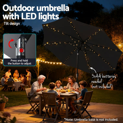 Instahut Outdoor Umbrella 2.9m Market Umbrella with String Light Tilt Black - Image 6