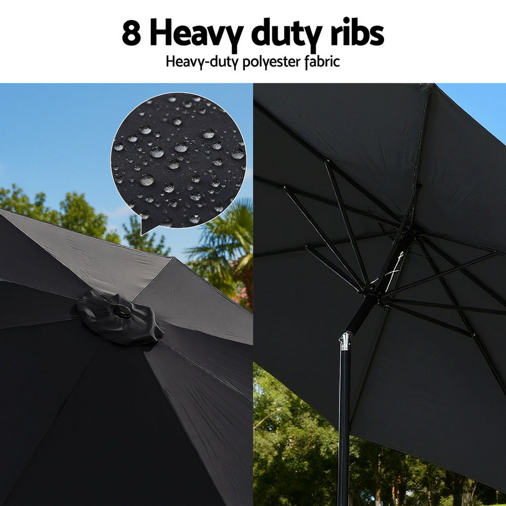 Instahut Outdoor Umbrella 2.9m Market Umbrella with String Light Tilt Black - Image 7