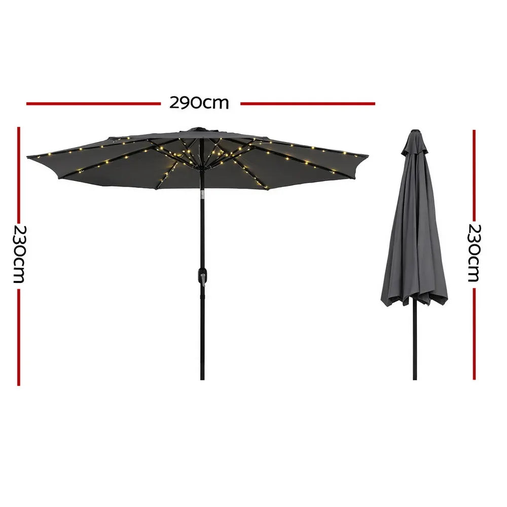 Instahut Outdoor Umbrella 2.9m Market Umbrella with String Light Tilt Charcoal Shade - Image 3