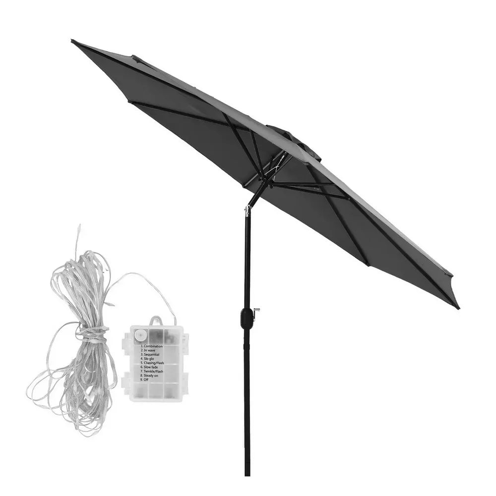 Instahut Outdoor Umbrella 2.9m Market Umbrella with String Light Tilt Charcoal Shade - Image 4