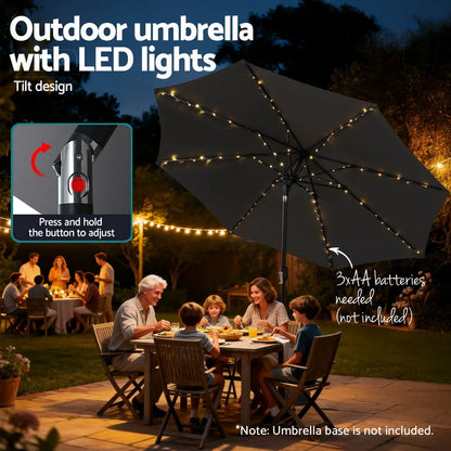 Instahut Outdoor Umbrella 2.9m Market Umbrella with String Light Tilt Charcoal Shade - Image 6