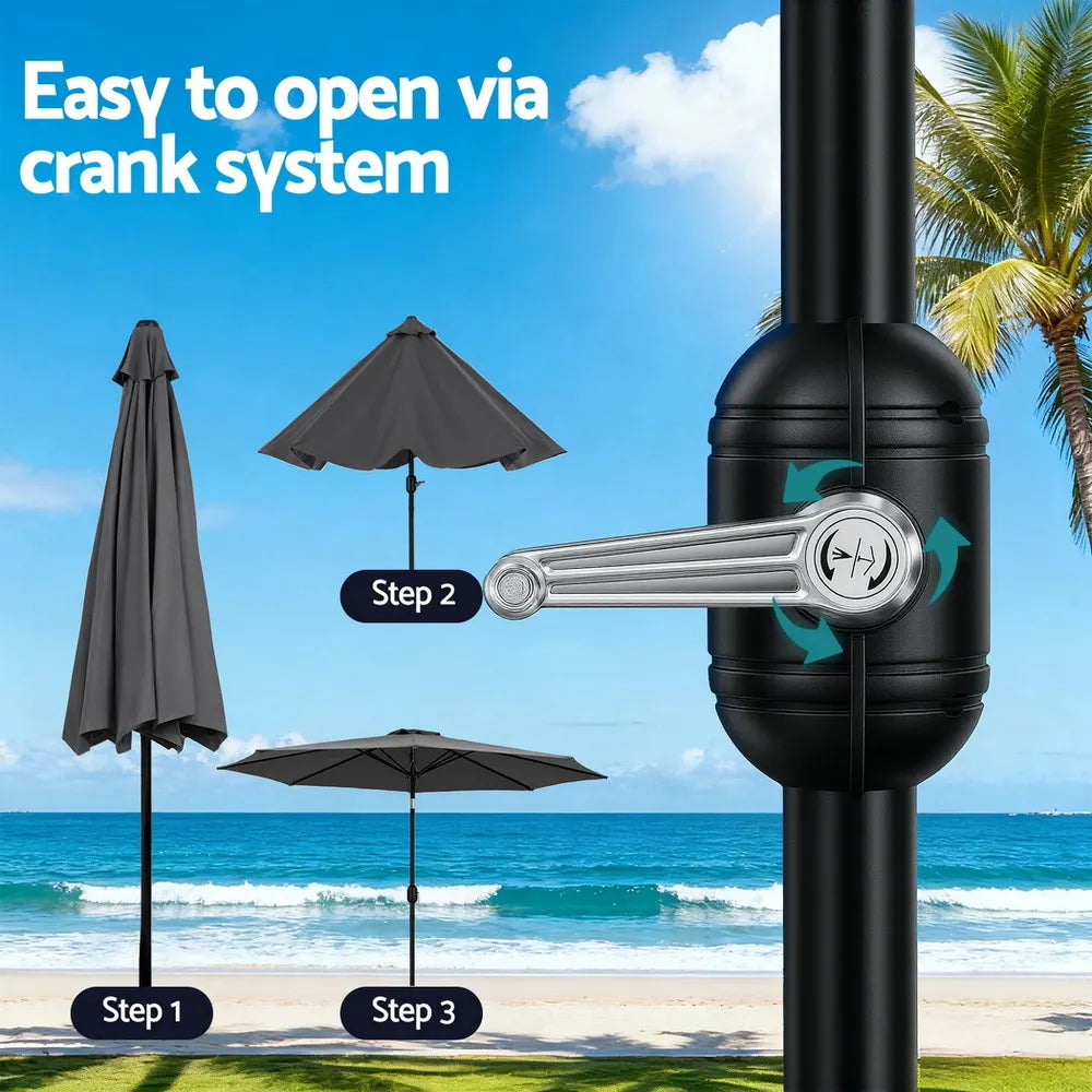 Instahut Outdoor Umbrella 2.9m Market Umbrella with String Light Tilt Charcoal Shade - Image 8