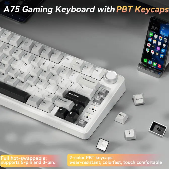 SOLAKAKA A75 75% Gasket Mechanical Keyboard Tri-Mode Hot-Swap Knob - Image 3