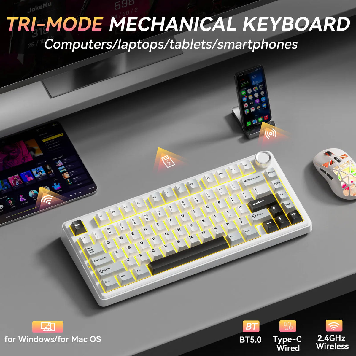 SOLAKAKA A75 75% Gasket Mechanical Keyboard Tri-Mode Hot-Swap Knob - Image 5