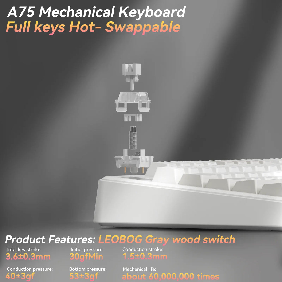 SOLAKAKA A75 75% Gasket Mechanical Keyboard Tri-Mode Hot-Swap Knob - Image 7