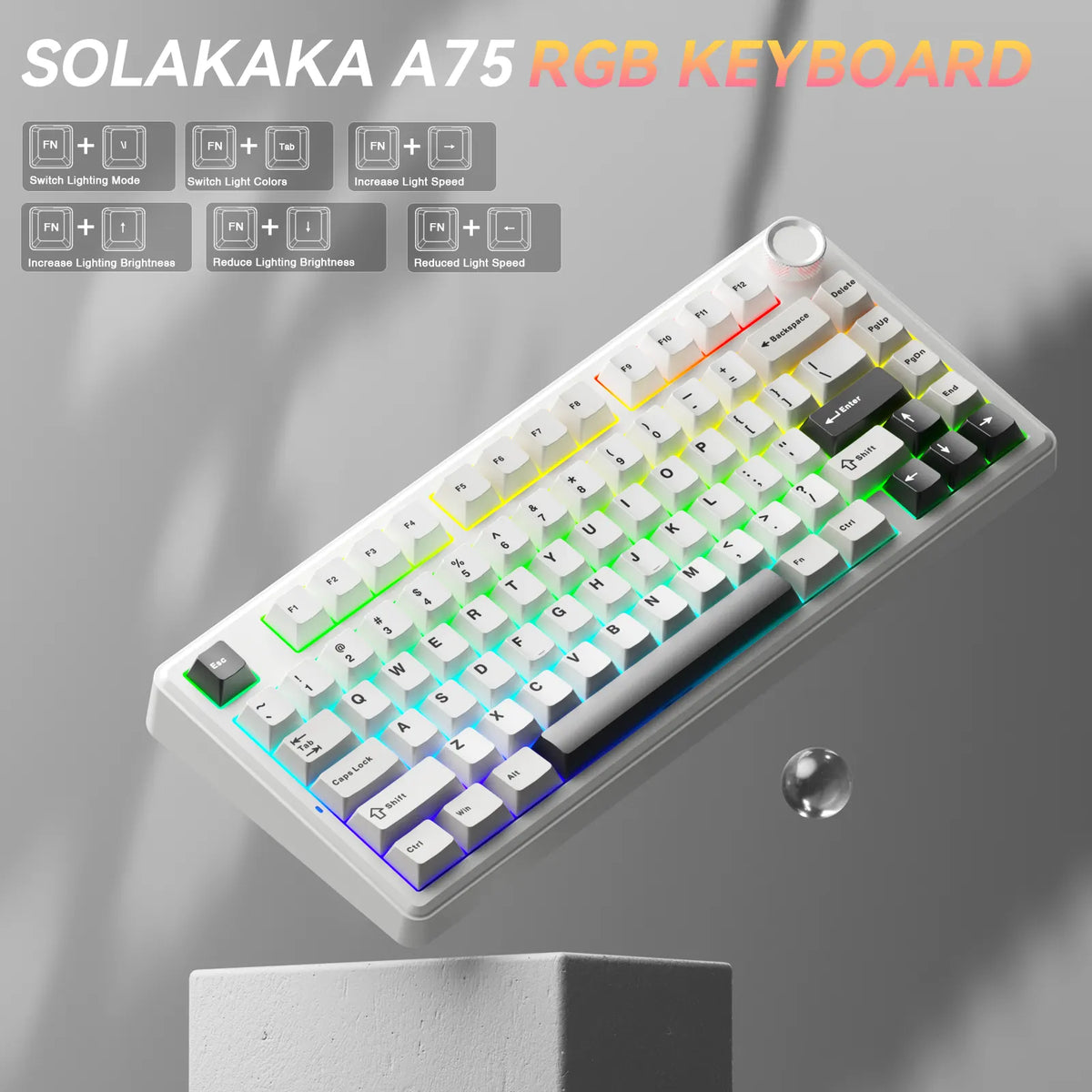 SOLAKAKA A75 75% Gasket Mechanical Keyboard Tri-Mode Hot-Swap Knob - Image 8