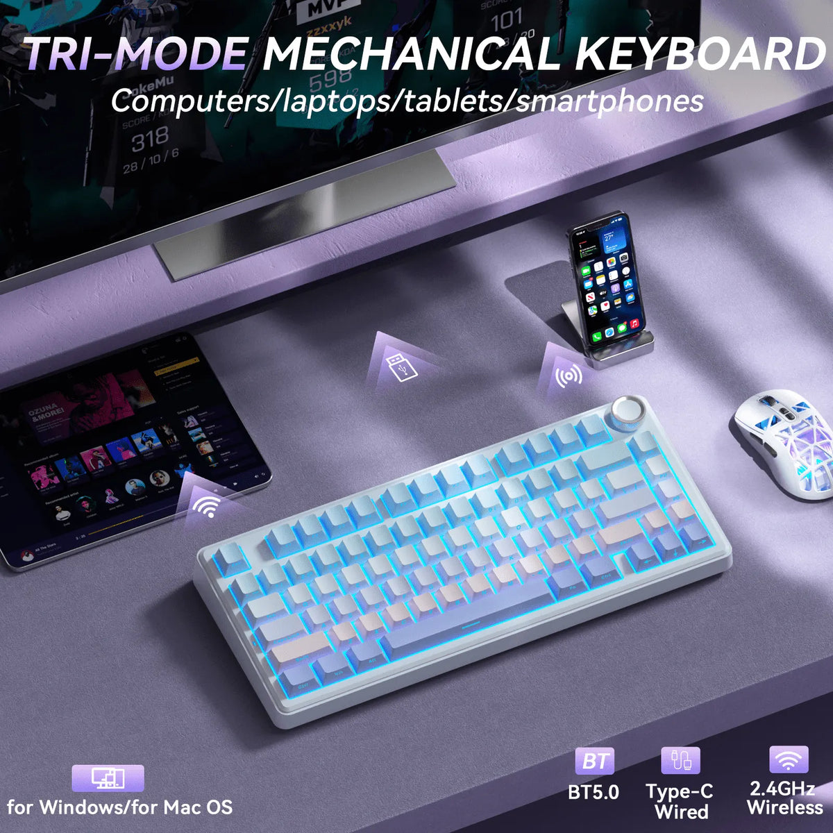 SOLAKAKA A75 75% Gasket Mechanical Keyboard Tri-Mode Hot-Swap Knob - Image 4