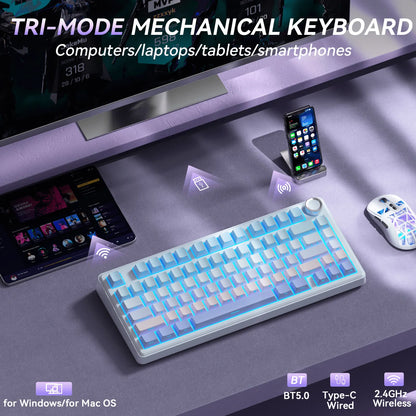 SOLAKAKA A75 75% Gasket Mechanical Keyboard Tri-Mode Hot-Swap Knob - Image 4