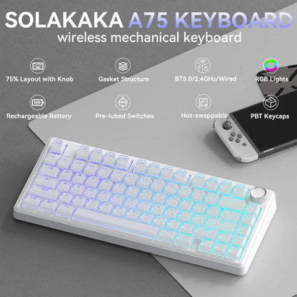 SOLAKAKA A75 75% Gasket Mechanical Keyboard Tri-Mode Hot-Swap Knob - Image 3