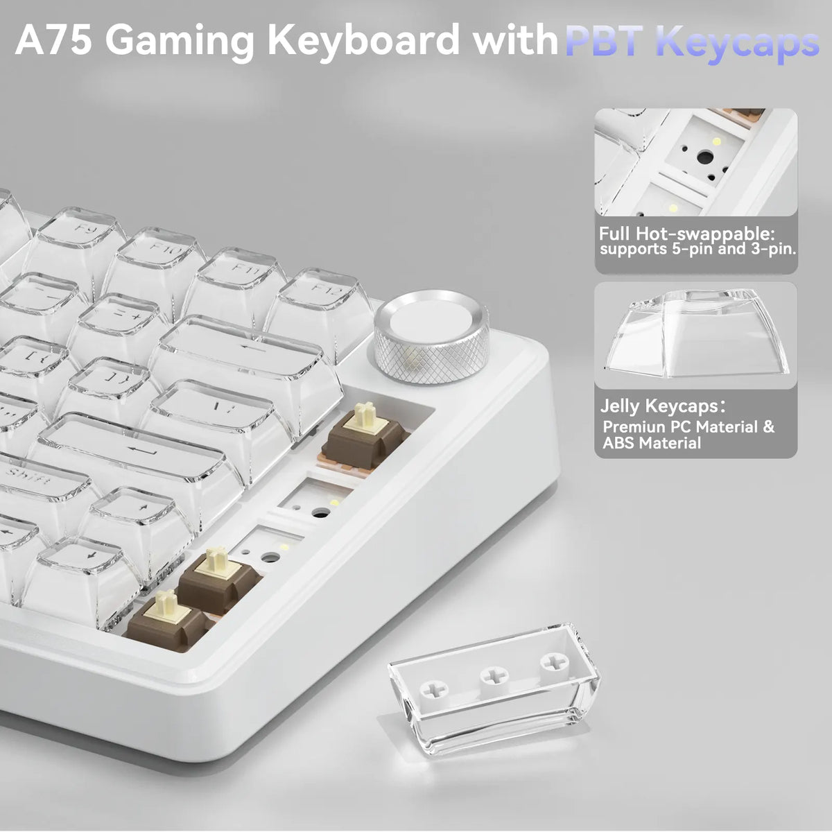 SOLAKAKA A75 75% Gasket Mechanical Keyboard Tri-Mode Hot-Swap Knob - Image 8