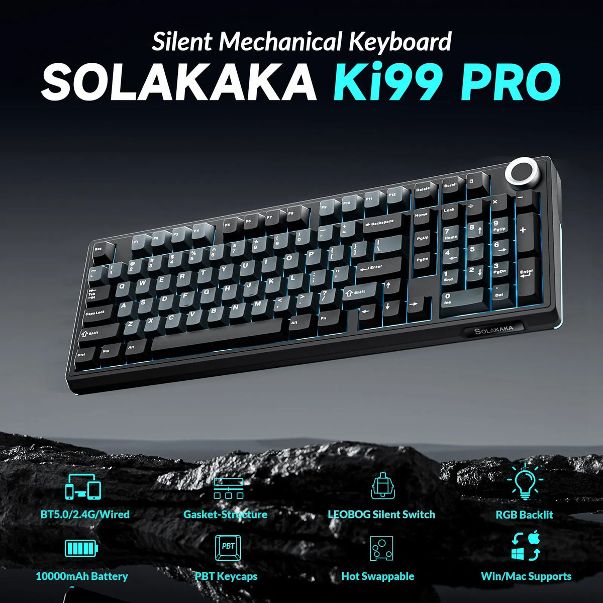 SOLAKAKA Ki99 Pro 99-Key Gasket Mechanical Keyboard Tri-Mode Hot-Swap Knob - Image 2