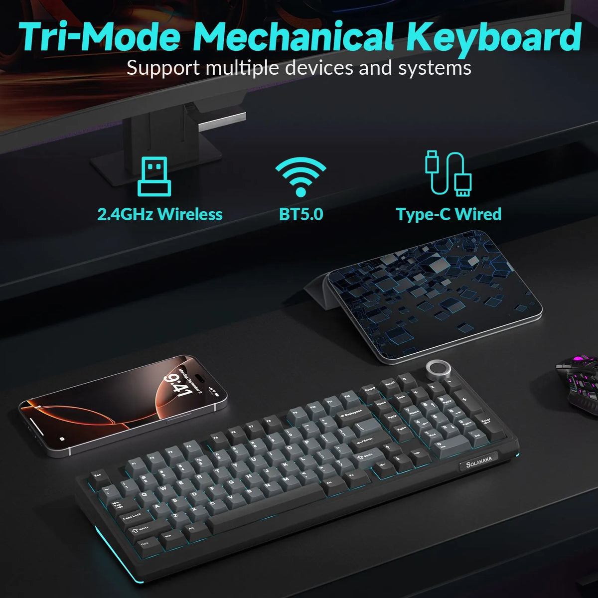 SOLAKAKA Ki99 Pro 99-Key Gasket Mechanical Keyboard Tri-Mode Hot-Swap Knob - Image 3