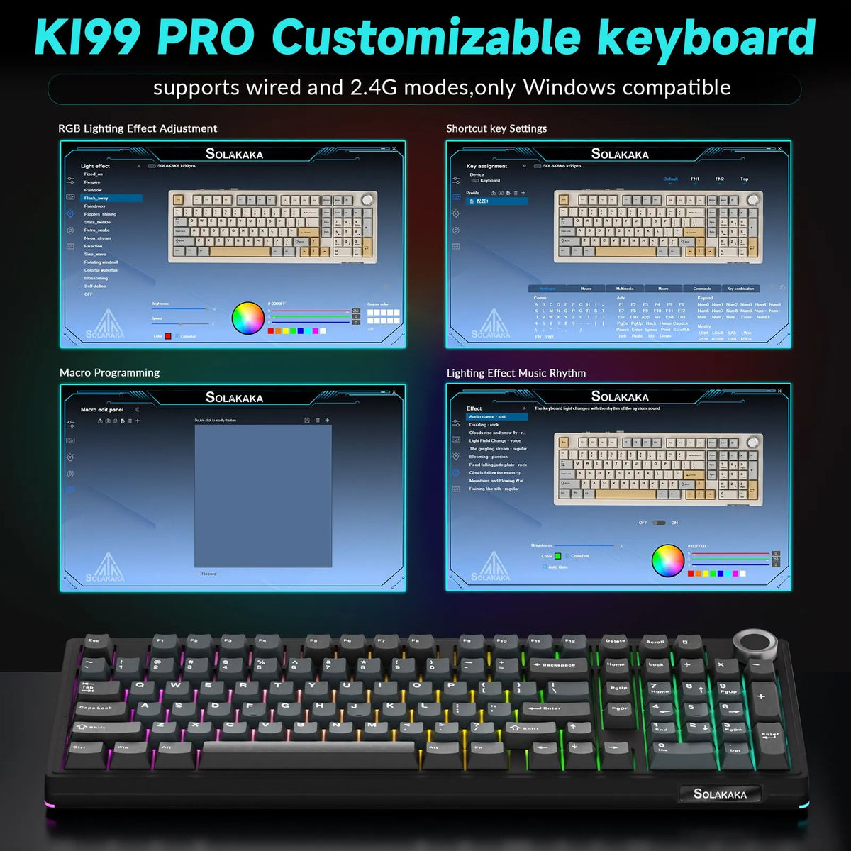 SOLAKAKA Ki99 Pro 99-Key Gasket Mechanical Keyboard Tri-Mode Hot-Swap Knob - Image 5