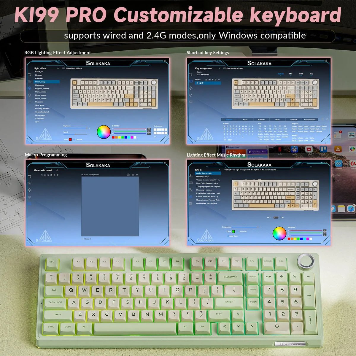 SOLAKAKA Ki99 Pro 99-Key Gasket Mechanical Keyboard Tri-Mode Hot-Swap Knob - Image 5