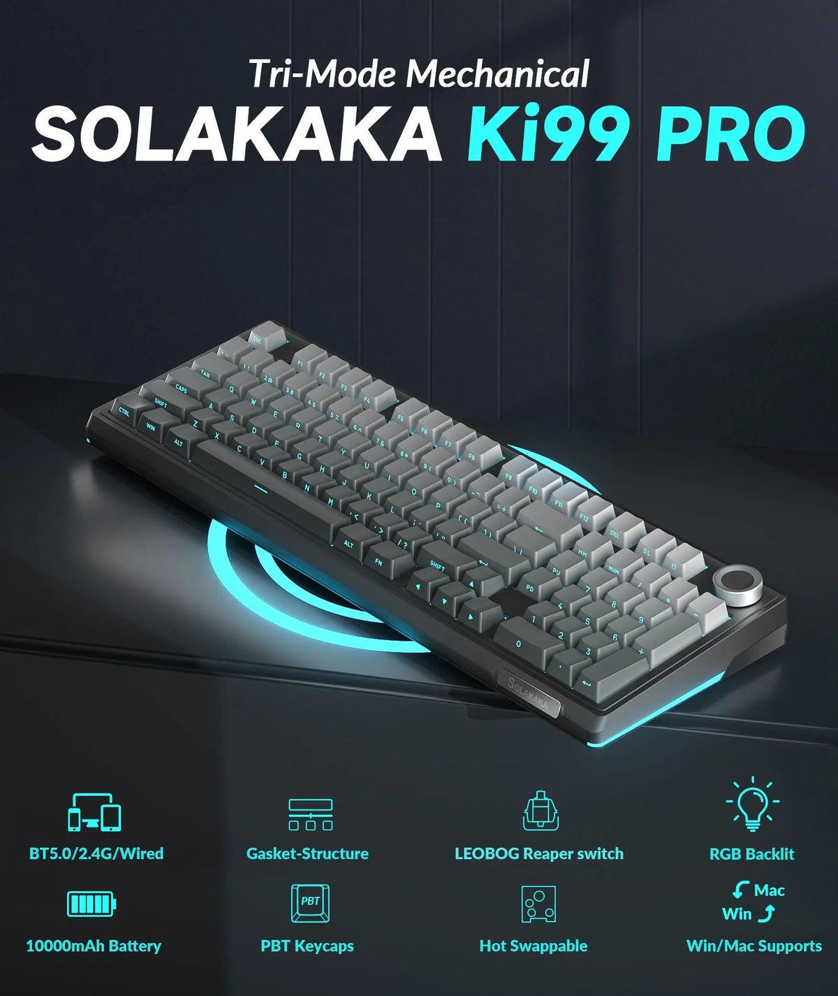 SOLAKAKA Ki99 Pro 99-Key Gasket Mechanical Keyboard Tri-Mode Hot-Swap Knob - Image 3