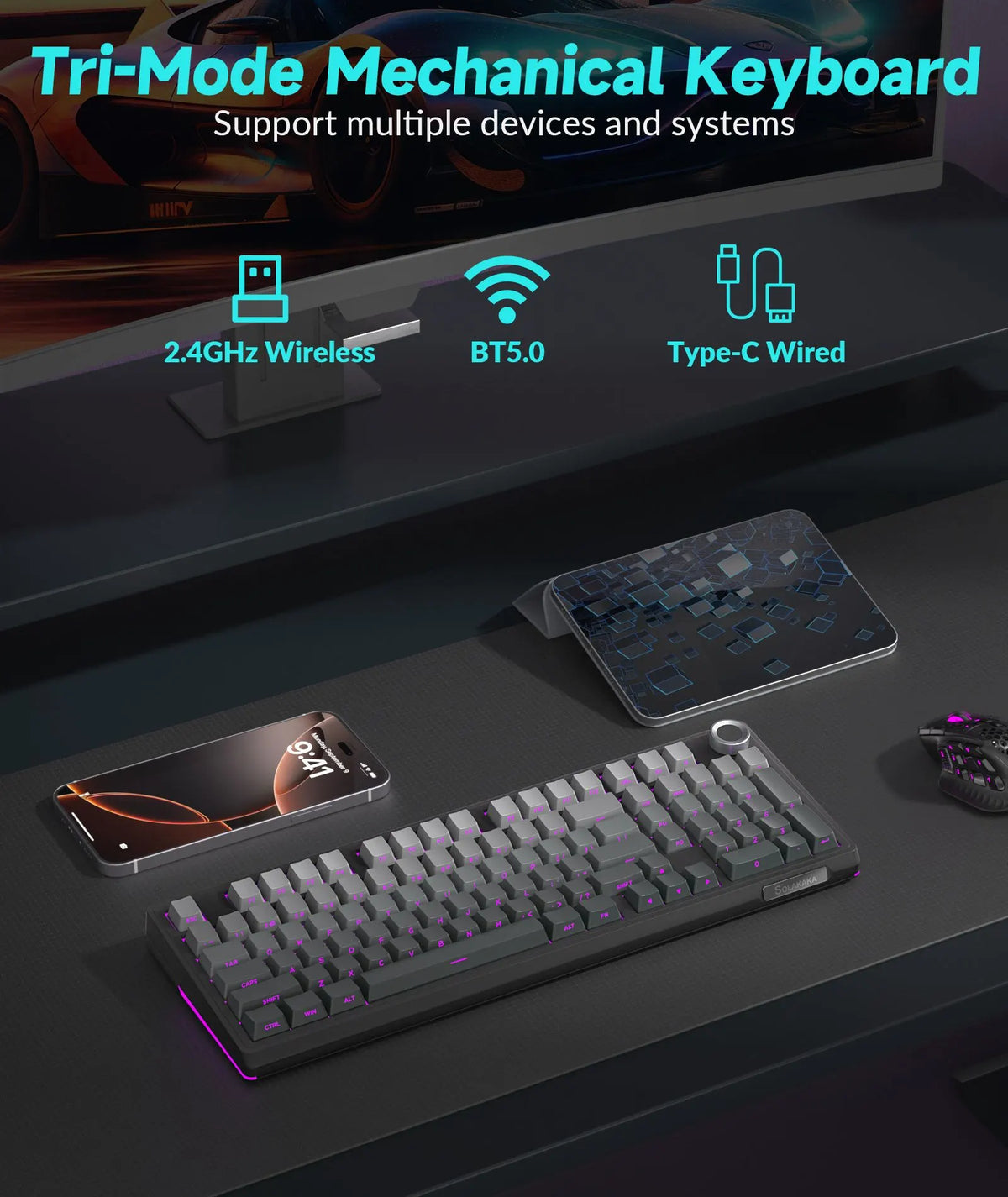 SOLAKAKA Ki99 Pro 99-Key Gasket Mechanical Keyboard Tri-Mode Hot-Swap Knob - Image 4