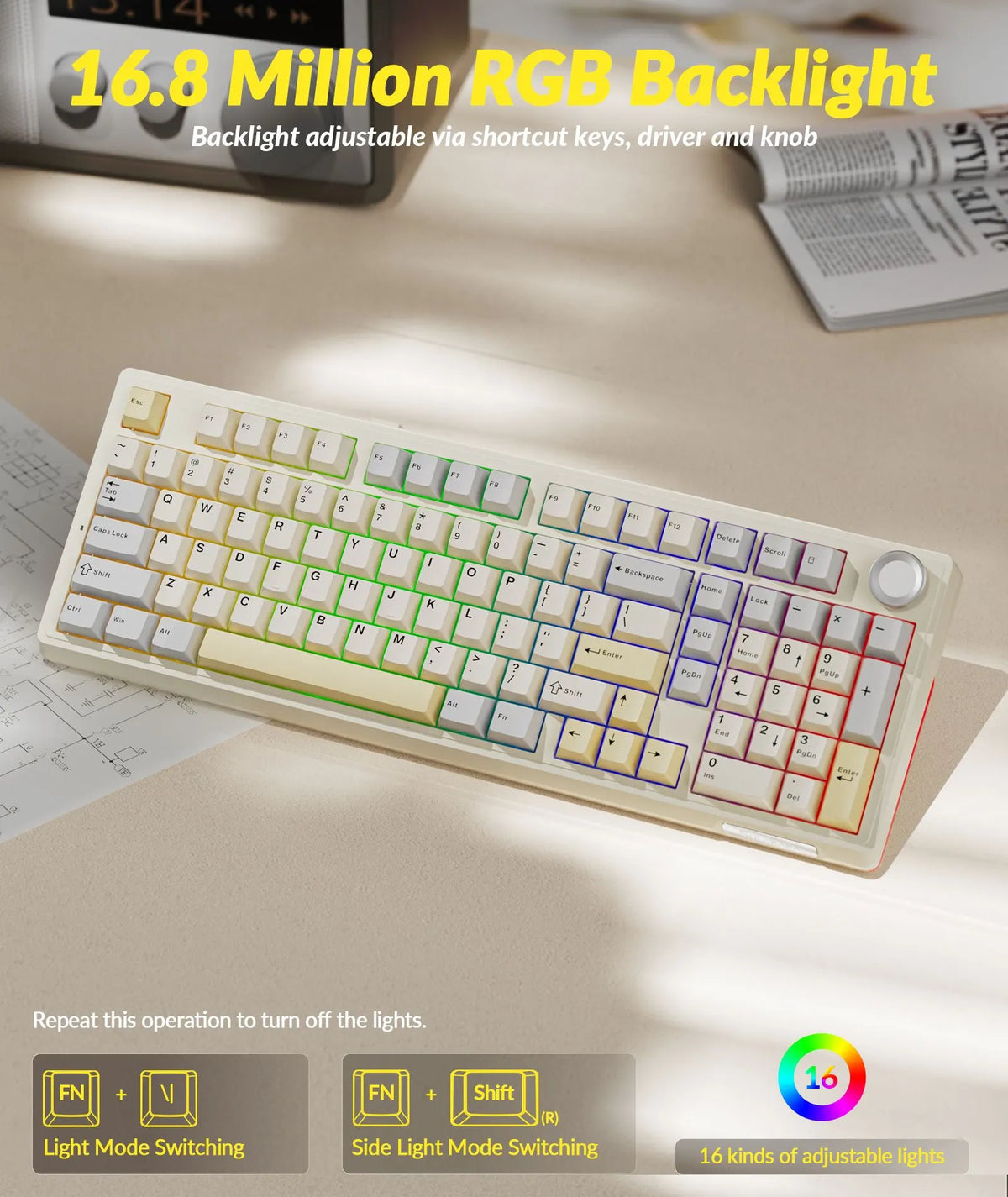 SOLAKAKA Ki99 Pro 99-Key Gasket Mechanical Keyboard Tri-Mode Hot-Swap Knob - Image 5