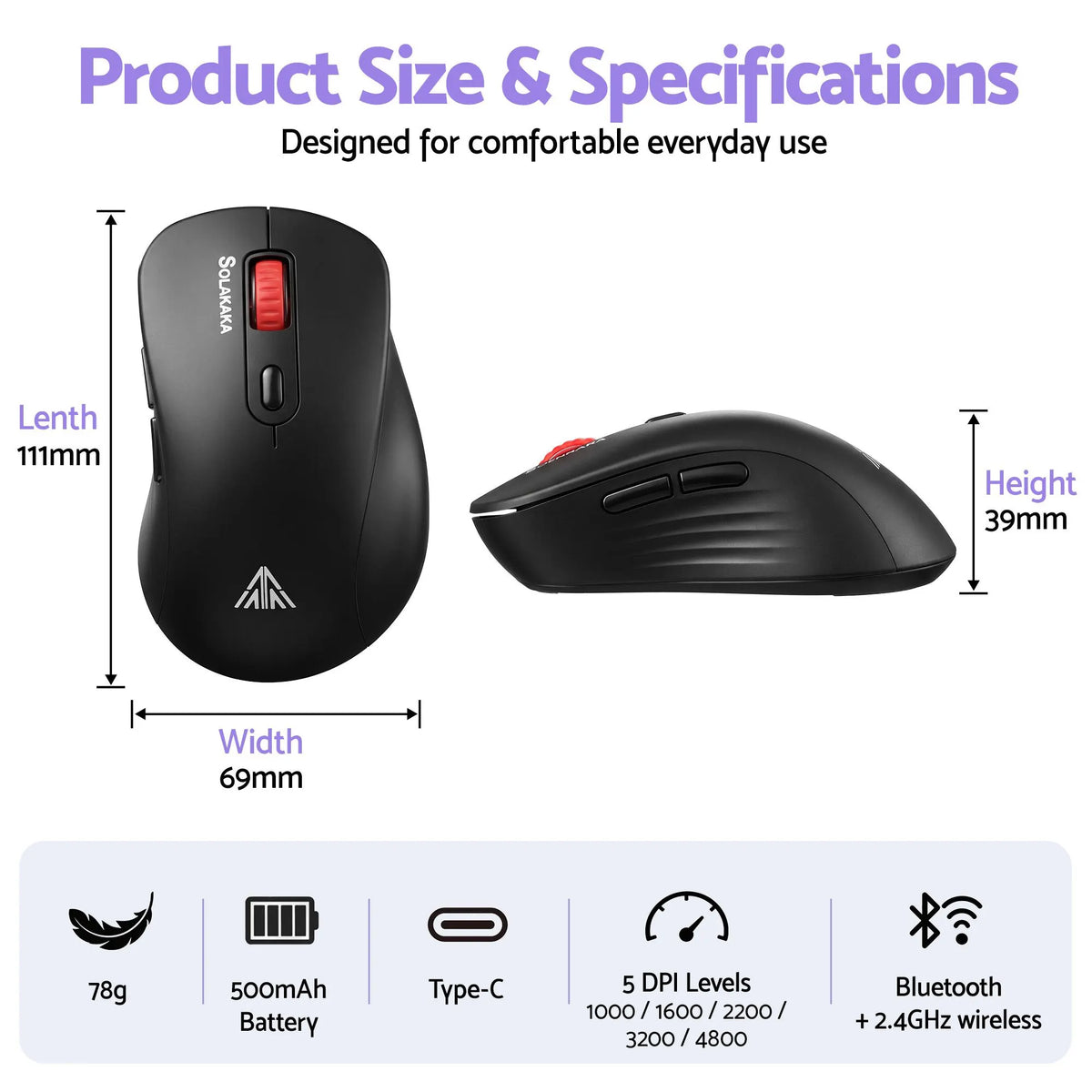 SOLAKAKA Silent Wireless Mouse Bluetooth 2.4GHz 4200 DPI 7 Buttons - Image 3