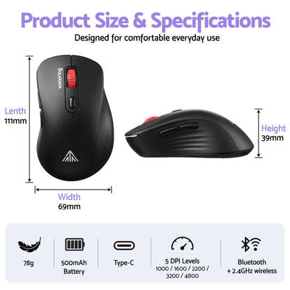 SOLAKAKA Silent Wireless Mouse Bluetooth 2.4GHz 4200 DPI 7 Buttons - Image 3