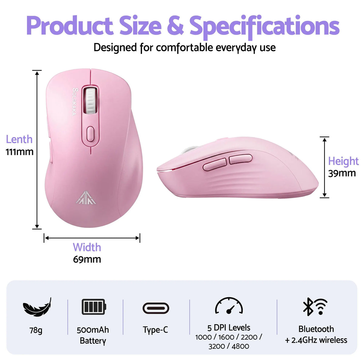 SOLAKAKA Silent Wireless Mouse Bluetooth 2.4GHz 4200 DPI 7 Buttons - Image 3