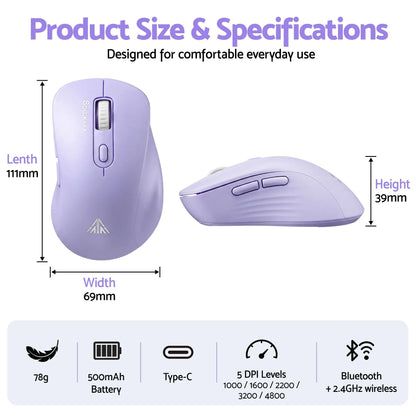 SOLAKAKA Silent Wireless Mouse Bluetooth 2.4GHz 4200 DPI 7 Buttons - Image 3