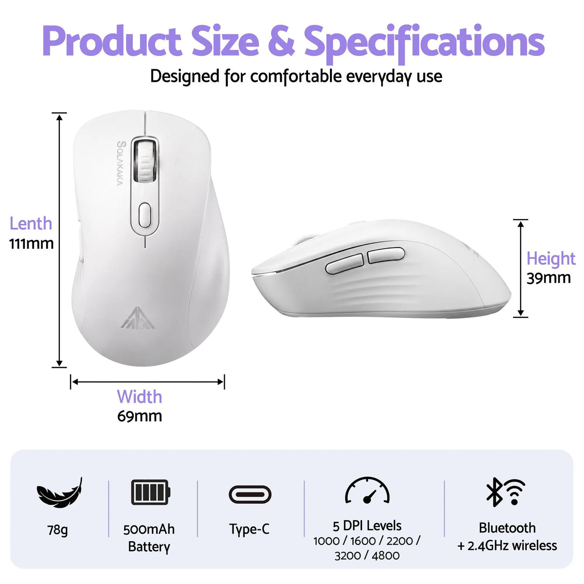 SOLAKAKA Silent Wireless Mouse Bluetooth 2.4GHz 4200 DPI 7 Buttons - Image 3