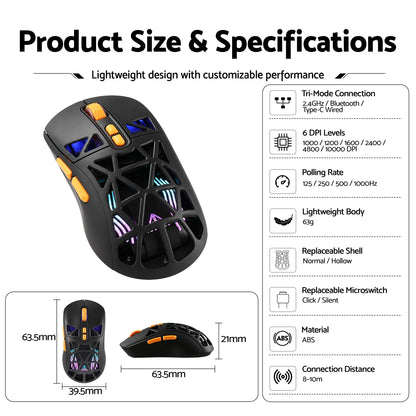 SOLAKAKA SM802 Pro Tri-Mode Gaming Mouse RGB 24000 DPI Hotswap - Image 3