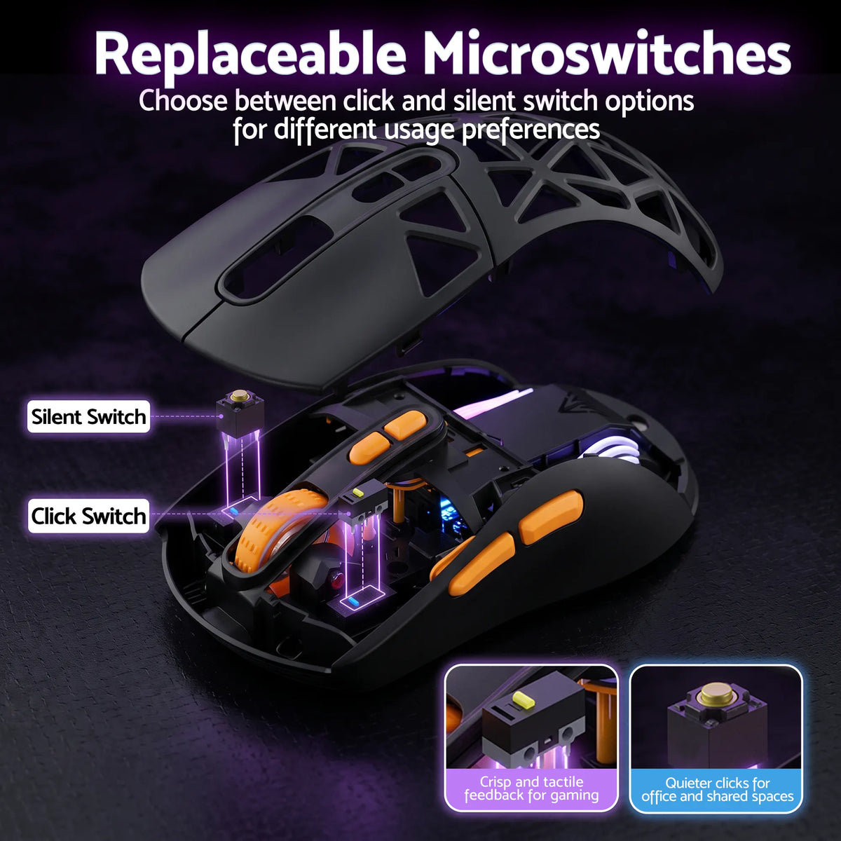 SOLAKAKA SM802 Pro Tri-Mode Gaming Mouse RGB 24000 DPI Hotswap - Image 8