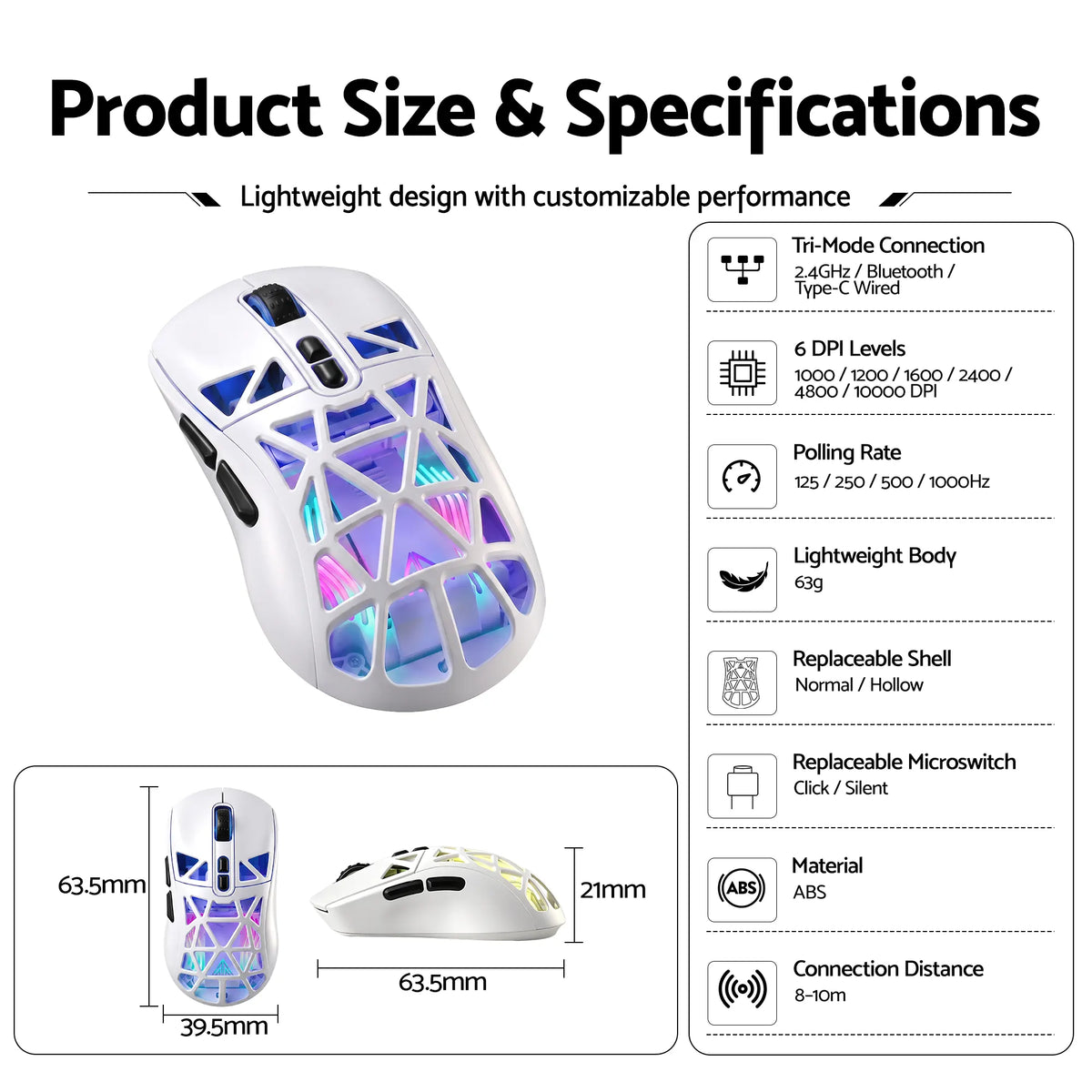 SOLAKAKA SM802 Pro Tri-Mode Gaming Mouse RGB 24000 DPI Hotswap - Image 3