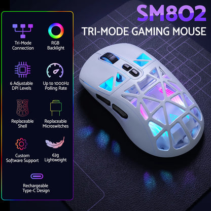 SOLAKAKA SM802 Pro Tri-Mode Gaming Mouse RGB 24000 DPI Hotswap - Image 5