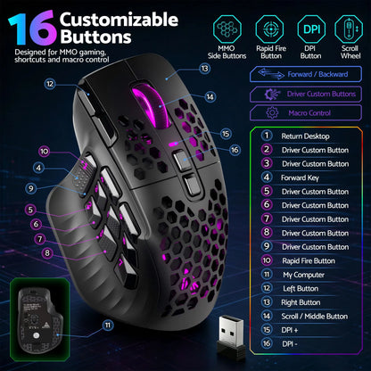 SOLAKAKA Wireless MMO Gaming Mouse 16 Buttons Bluetooth 24000 DPI RGB - Image 7