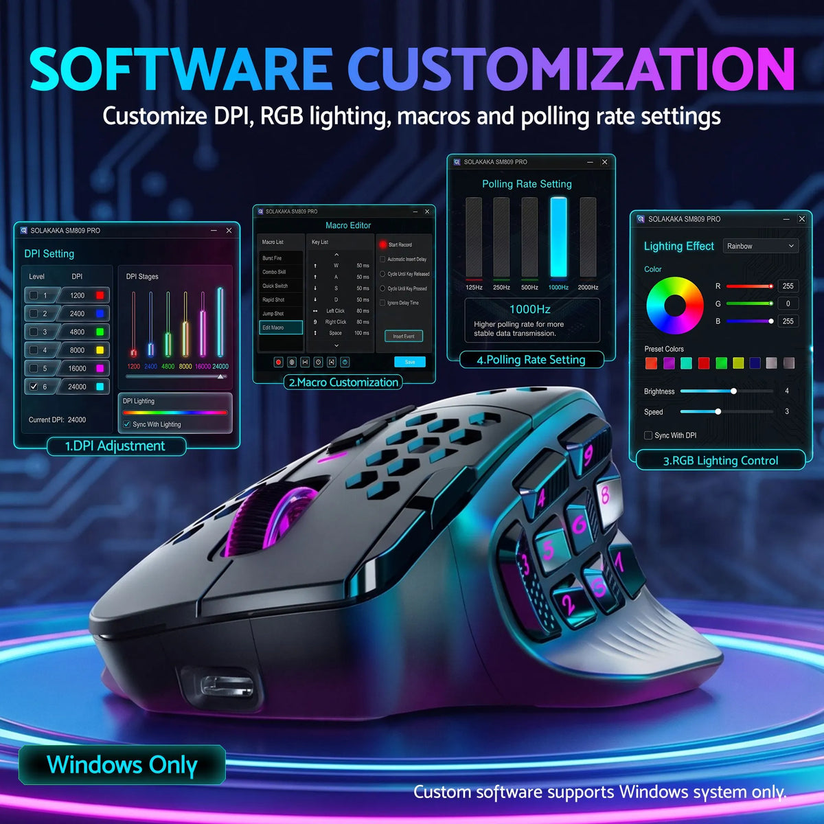 SOLAKAKA Wireless MMO Gaming Mouse 16 Buttons Bluetooth 24000 DPI RGB - Image 8