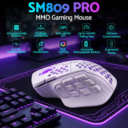 SOLAKAKA Wireless MMO Gaming Mouse 16 Buttons Bluetooth 24000 DPI RGB - Image 5