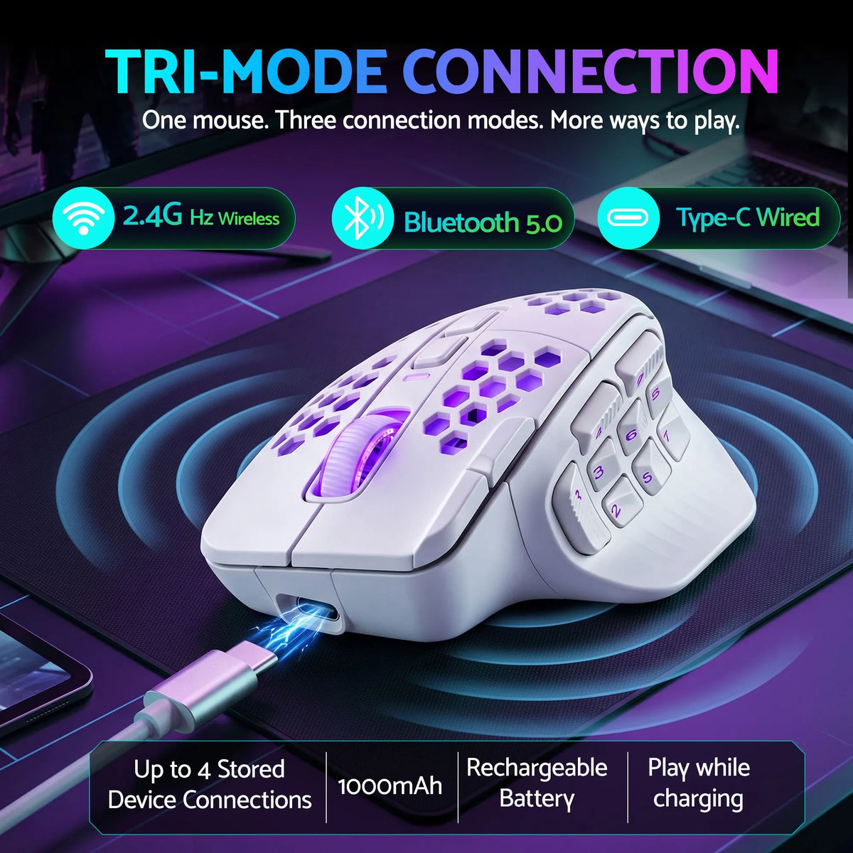 SOLAKAKA Wireless MMO Gaming Mouse 16 Buttons Bluetooth 24000 DPI RGB - Image 6