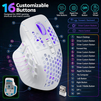 SOLAKAKA Wireless MMO Gaming Mouse 16 Buttons Bluetooth 24000 DPI RGB - Image 7