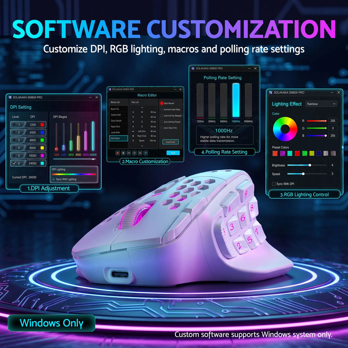 SOLAKAKA Wireless MMO Gaming Mouse 16 Buttons Bluetooth 24000 DPI RGB - Image 8