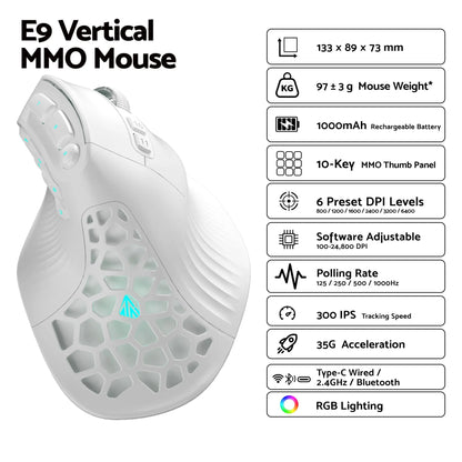 SOLAKAKA E9 Vertical MMO Gaming Mouse Tri-Mode 36000 DPI Ergonomic - Image 3