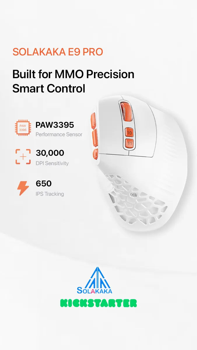 SOLAKAKA E9 Pro Vertical MMO Mouse Tri-Mode 36000 DPI 8000Hz PAW3395 - Image 6
