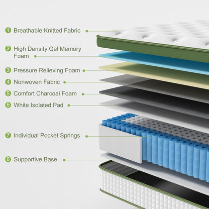 BedStory Double 30cm Hybrid Mattress Cooling Gel Memory Foam 5 Zone Pocket Spring Bed Temperature Regulating - Image 4