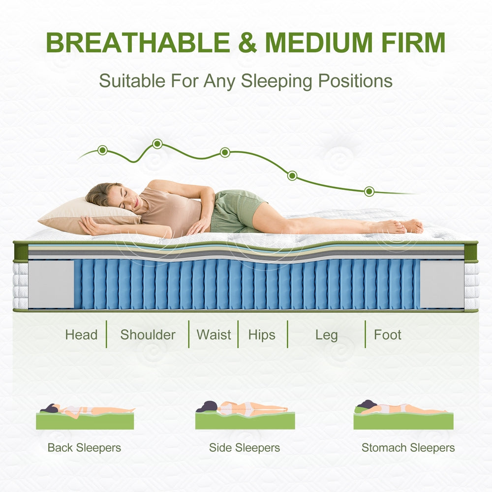BedStory Queen 30cm Hybrid Mattress Cooling Gel Memory Foam 5 Zone Pocket Spring Bed Temperature Regulating - Image 6