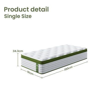 BedStory 34cm Single Latex Hybrid Mattress Medium Firm - 5 Zone Pocket Spring Bed for Pressure Relief Motion Isolation - Image 2