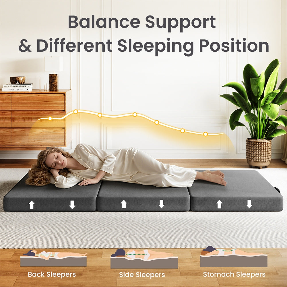 10cm Small King Single BedStory 3-Fold Mattress Folding Foam Bed Washable Cover, 190x80cm - Image 6