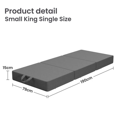 15cm Small King Single BedStory 3-Fold Mattress Folding Foam Bed Washable Cover, 190x80cm - Image 2