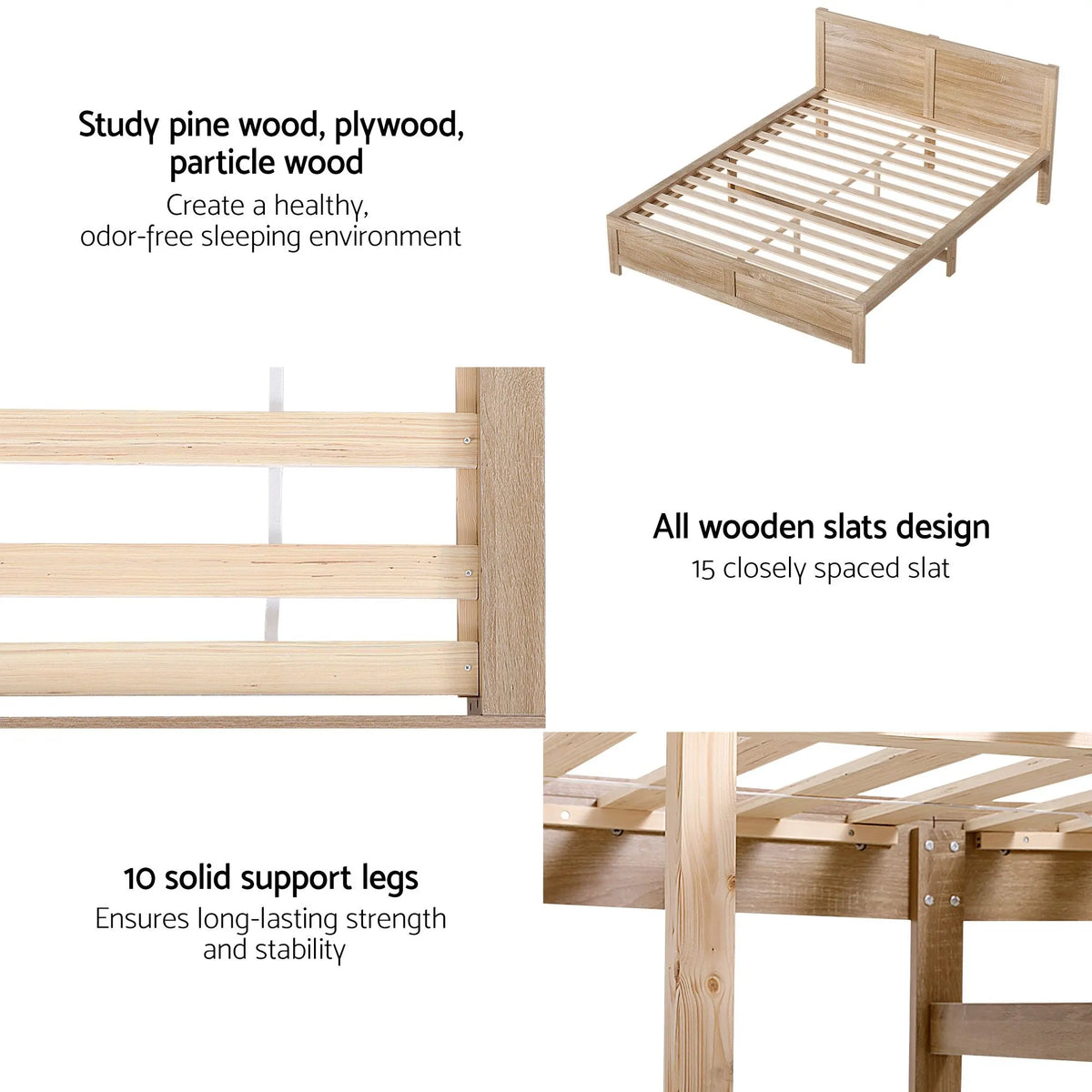 RoomSense Double 26cm Firm Mattress Bundle with Oatmeal Wooden Bed Frame - Image 5