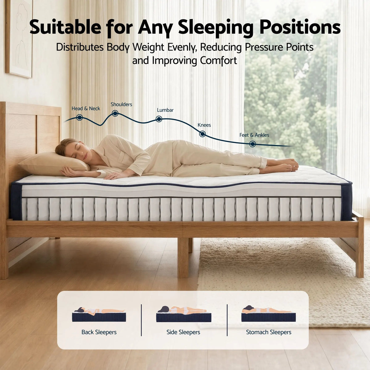 RoomSense Double 26cm Firm Mattress Bundle with Oatmeal Wooden Bed Frame - Image 8
