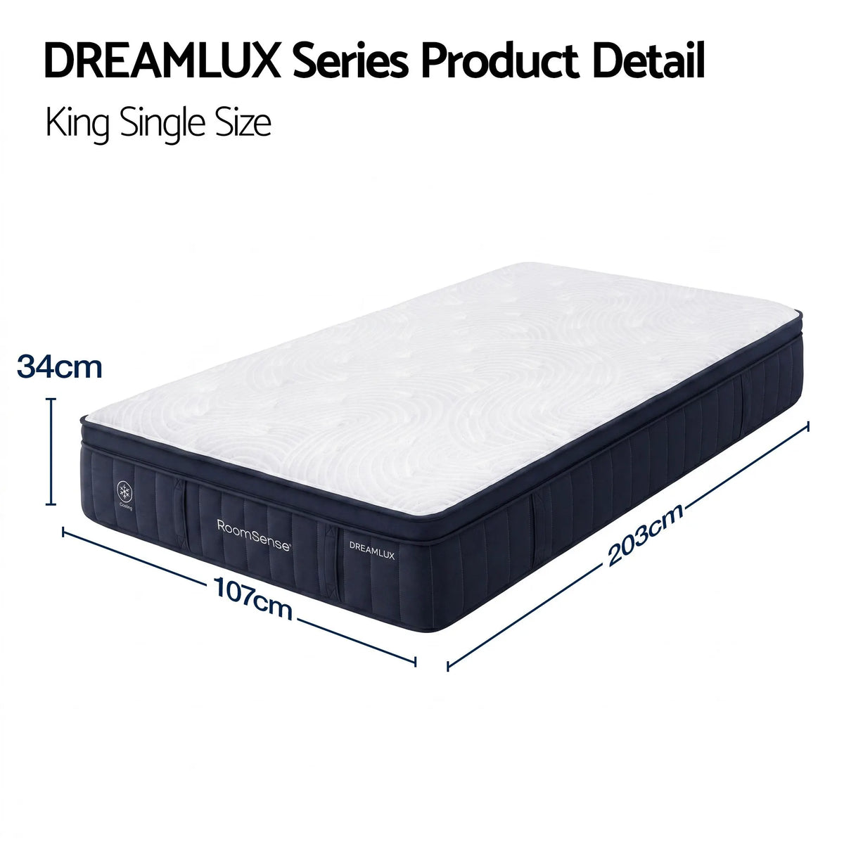 RoomSense King Single Mattress, 34cm Thick Medium Soft Hybrid Mattress for Back Pain Relief, Tencel Cooling Pocket Spring Mattress King Single Size in a Box - Image 3